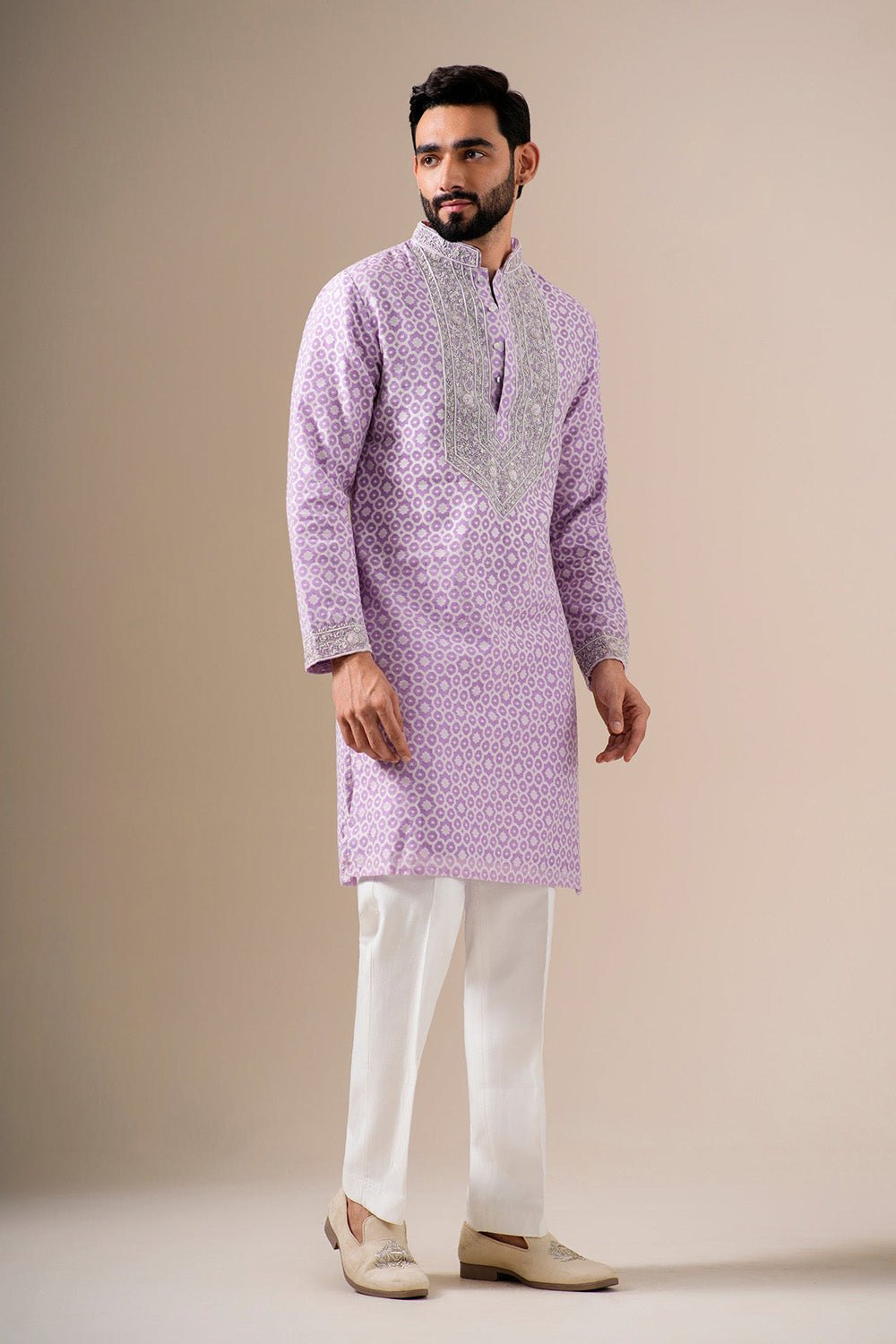 Lavender Zari Petals Kurta Set
