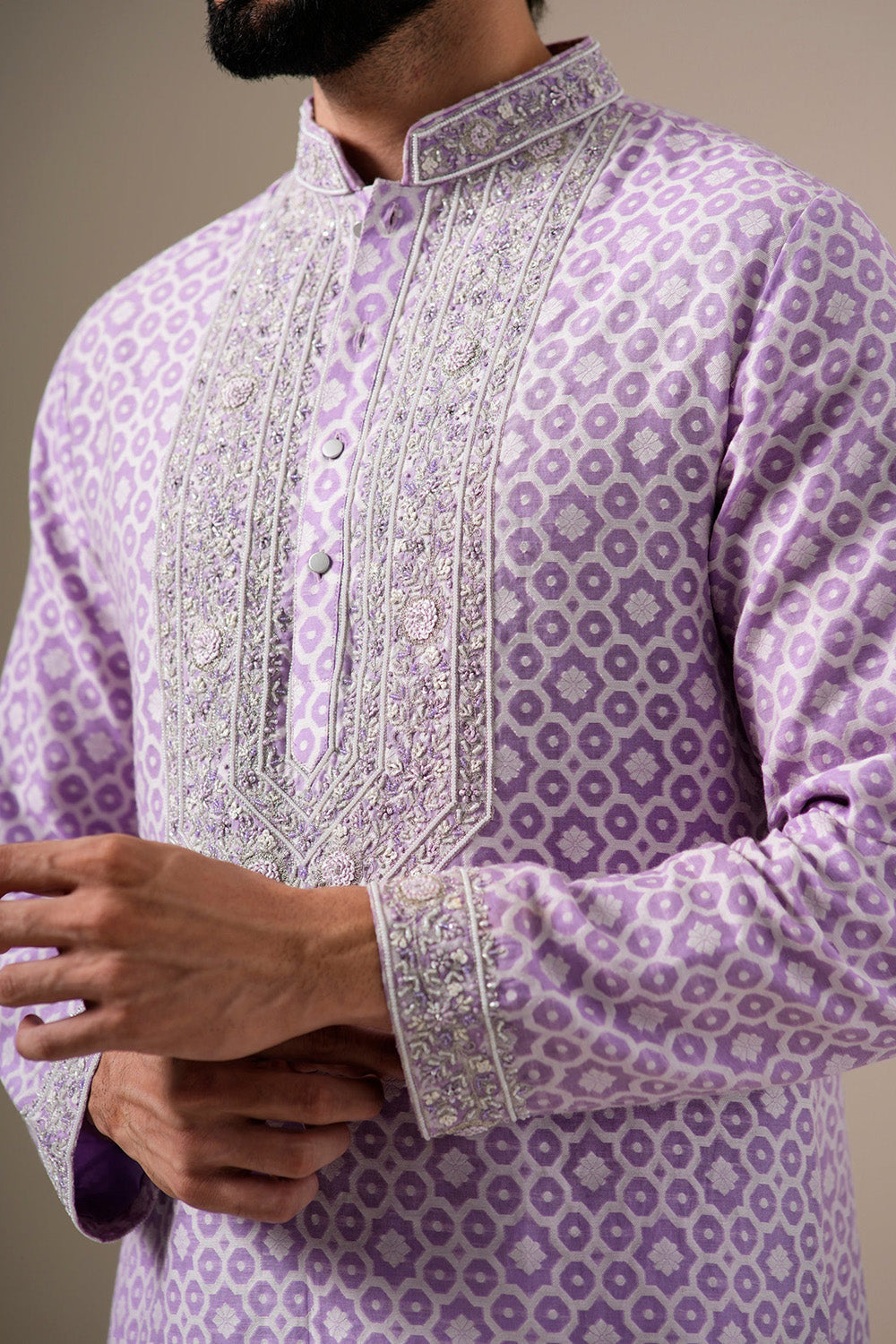 Lavender Zari Petals Kurta Set