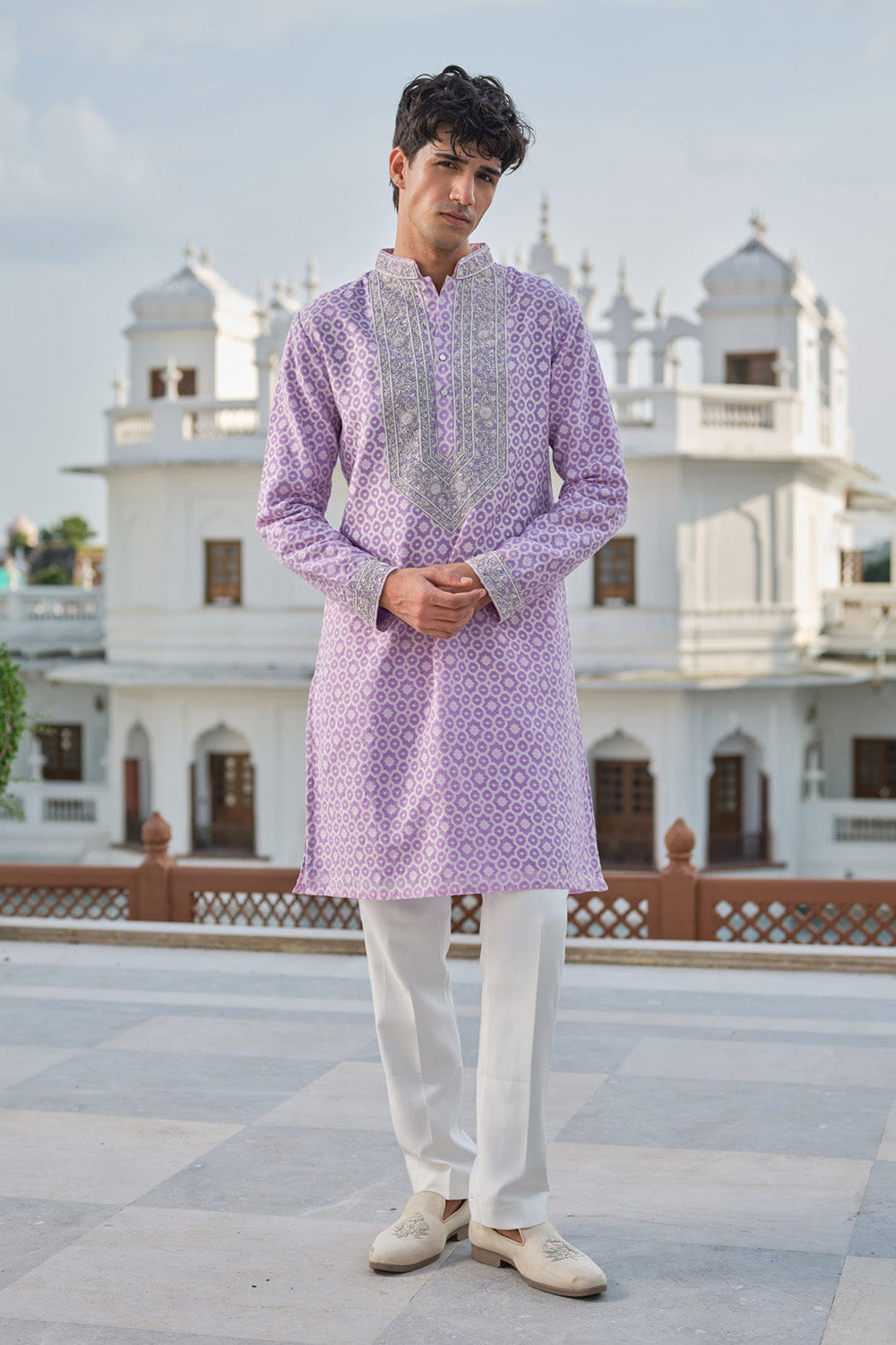 Lavender Zari Petals Kurta Set