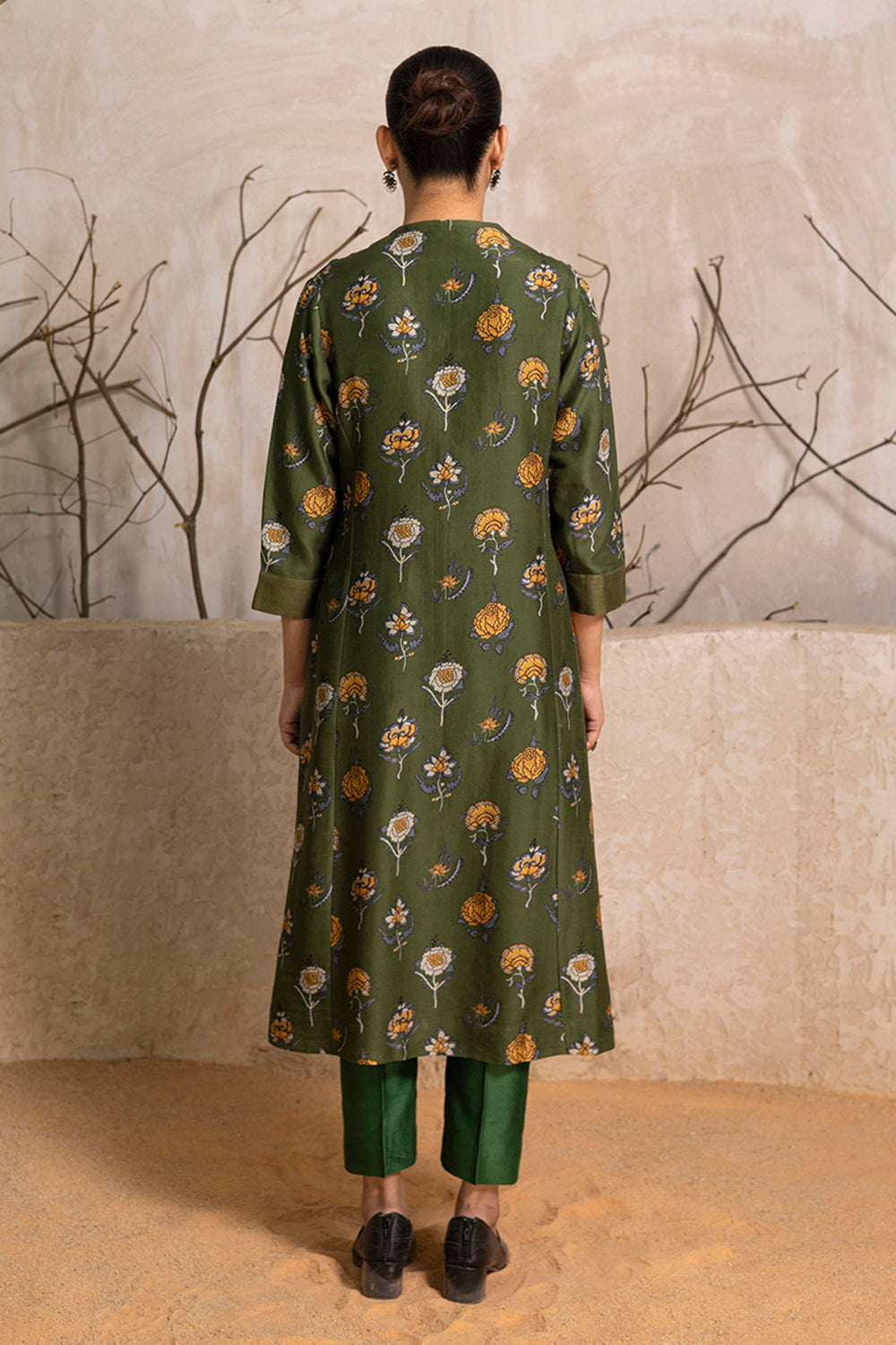 Leaf Green Silk Chanderi Printed Tunic
