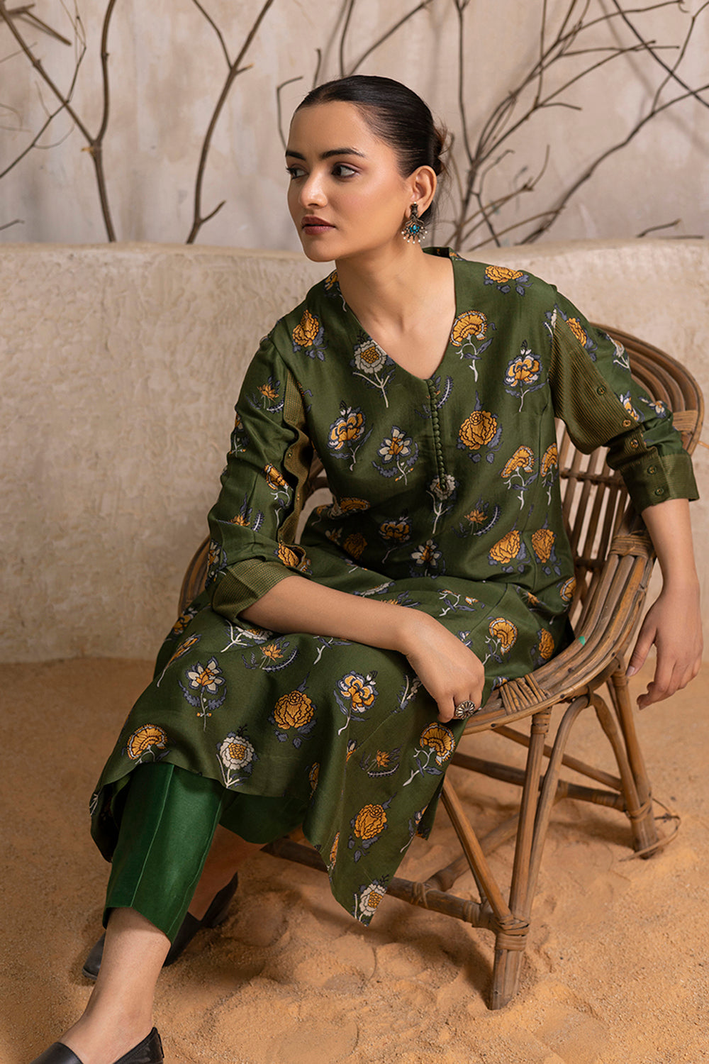 Leaf Green Silk Chanderi Printed Tunic
