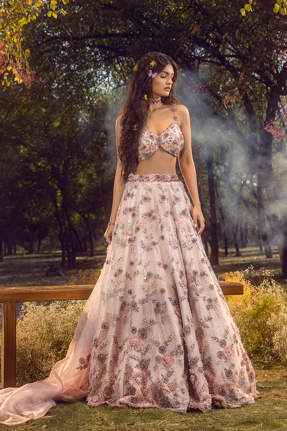 Lilac 3D Lehenga Choli Set With Belt