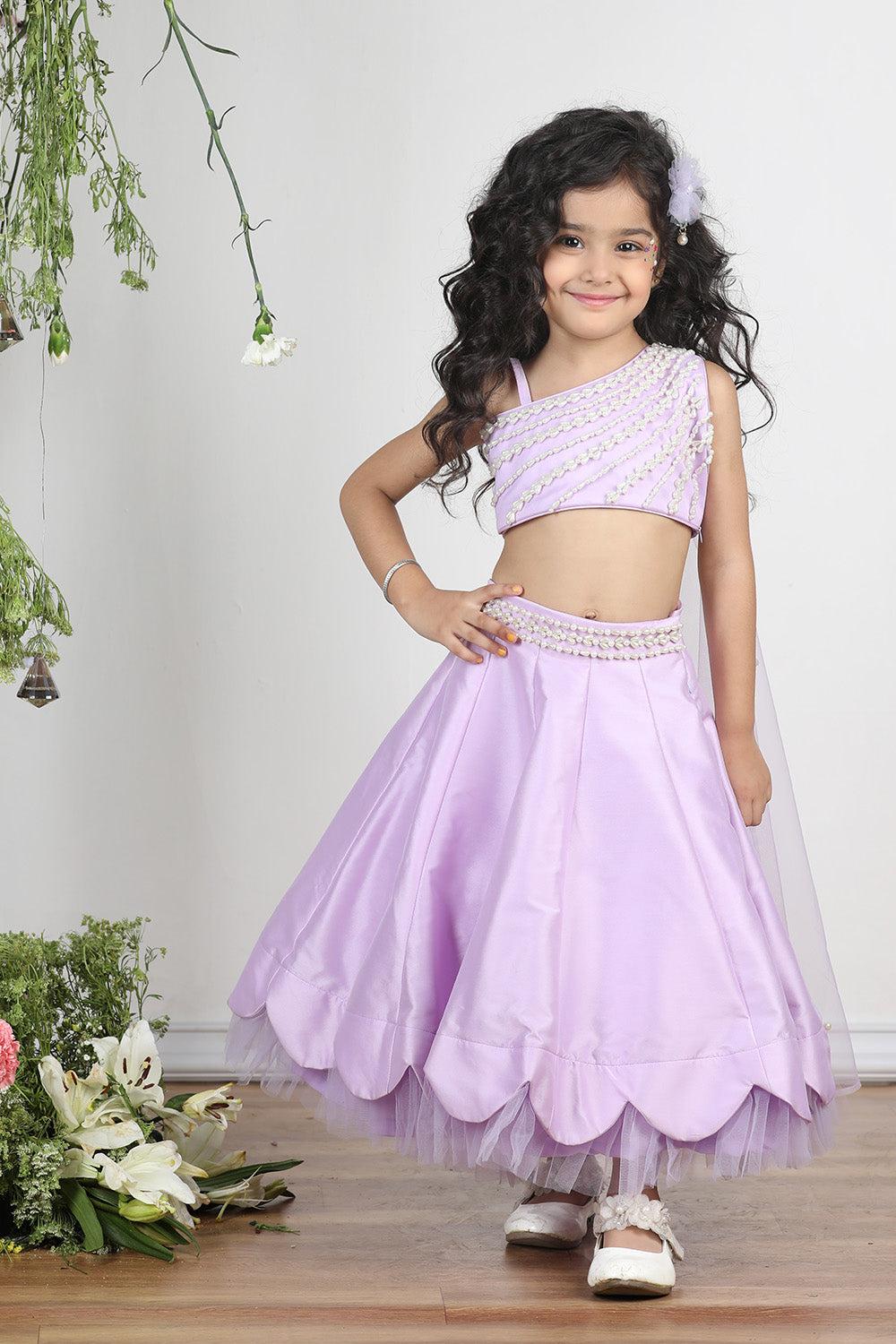 Lilac Blouse with Scalloped Lehanga