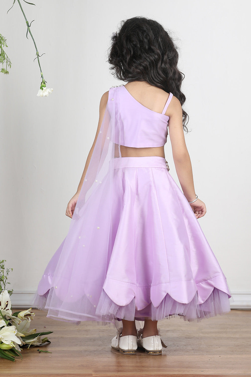 Lilac Blouse with Scalloped Lehanga