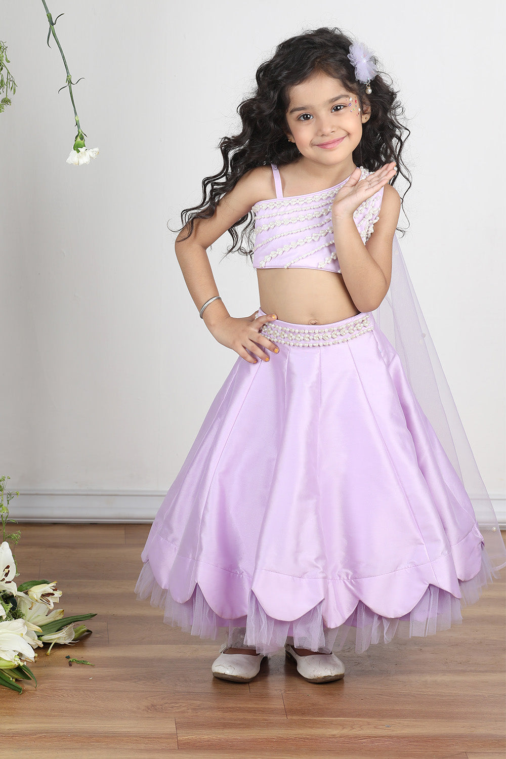 Lilac Blouse with Scalloped Lehanga