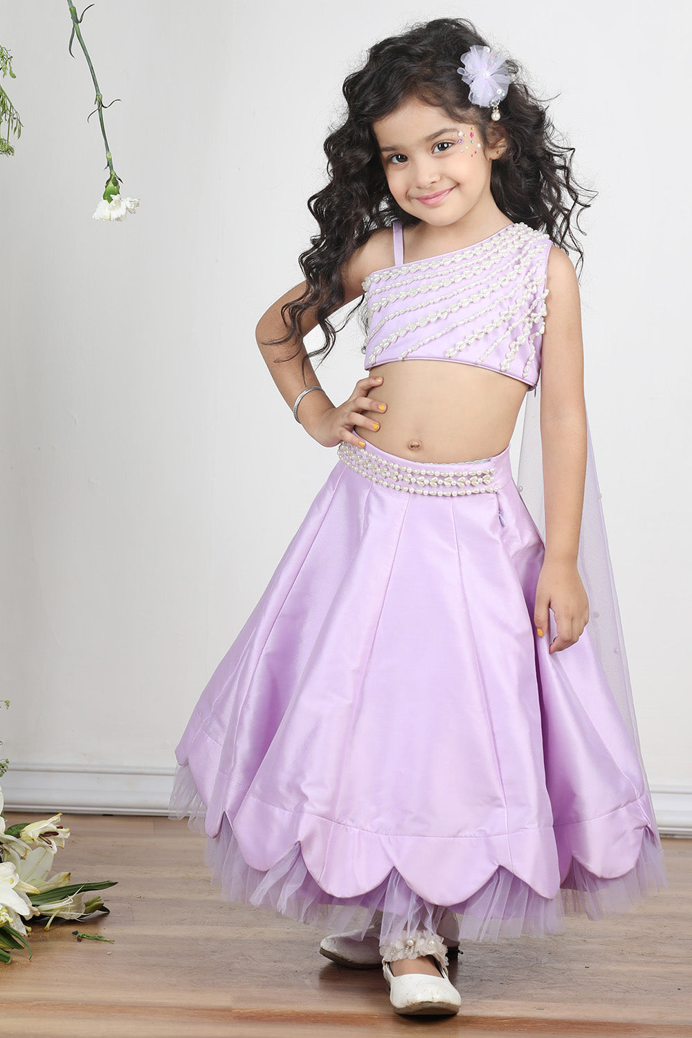 Lilac Blouse with Scalloped Lehanga