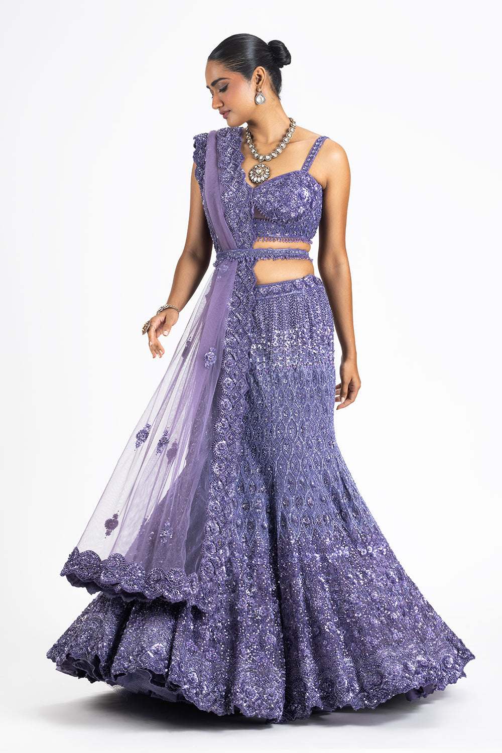 Lilac Fishtailed Skirt Blouse And Dupatta