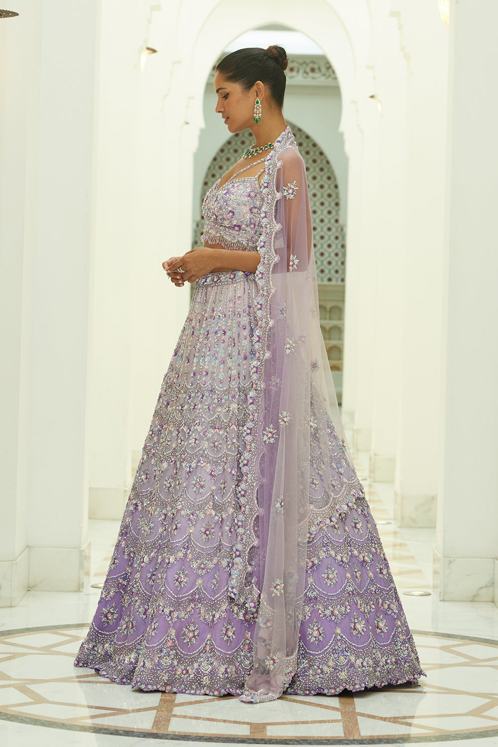 Lilac Ombre Organza Lehenga Choli With Net Dupatta
