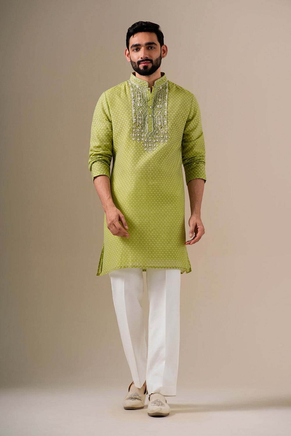 Lime Green Zari Kurta Set