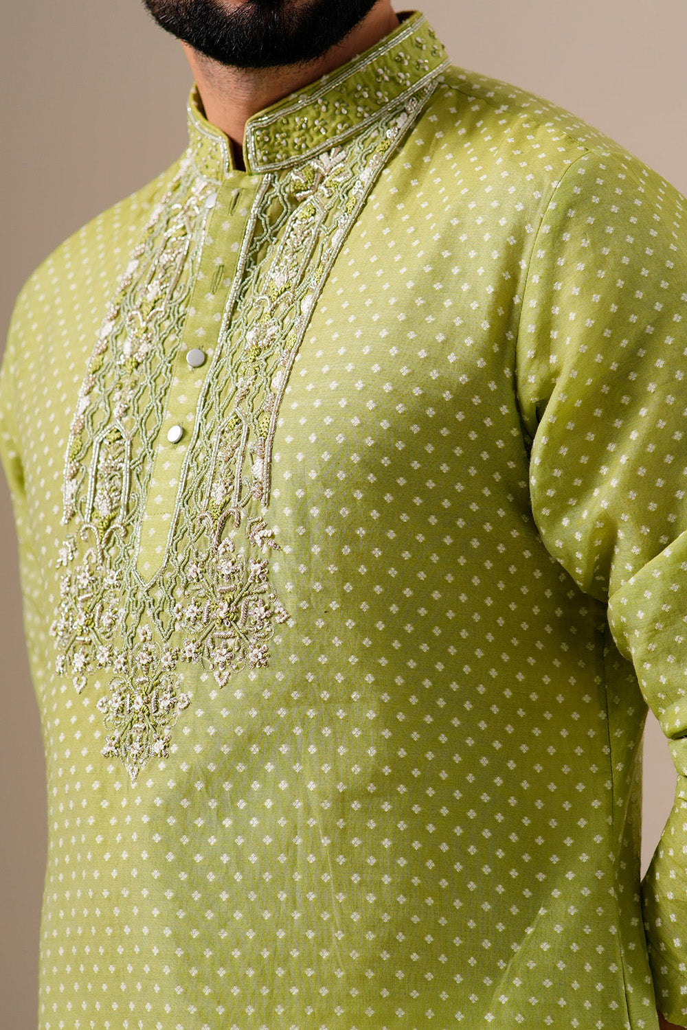 Lime Green Zari Kurta Set