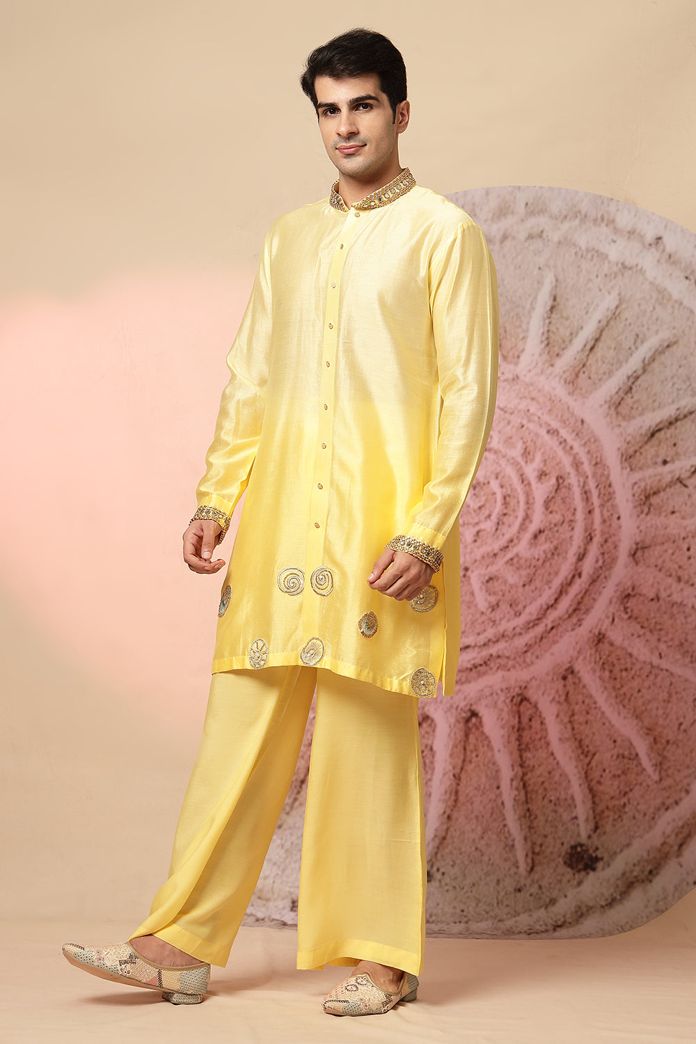 Long Kurta With Embroidery Jacket And Palazzo Pant
