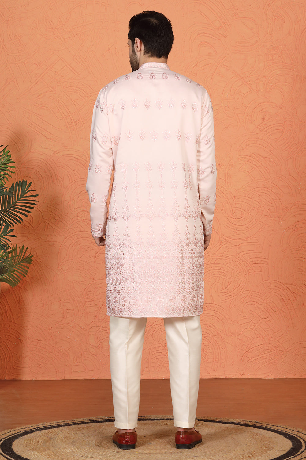 Lucknowi Embroidered Nawaab Saab Kurta with Back Elastic Pants
