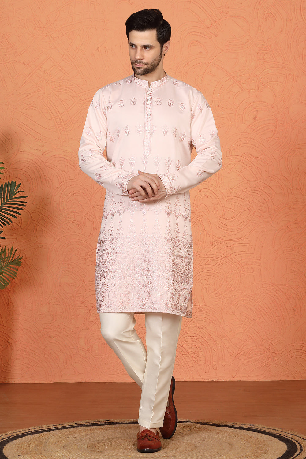Lucknowi Embroidered Nawaab Saab Kurta with Back Elastic Pants