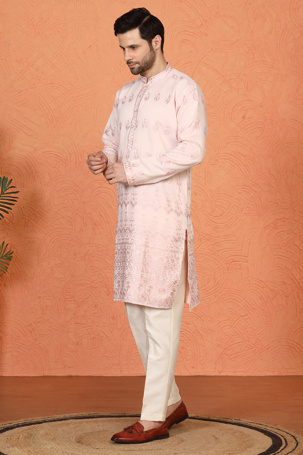 Lucknowi Embroidered Nawaab Saab Kurta with Back Elastic Pants