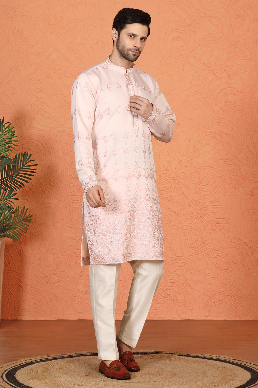 Lucknowi Embroidered Nawaab Saab Kurta with Back Elastic Pants
