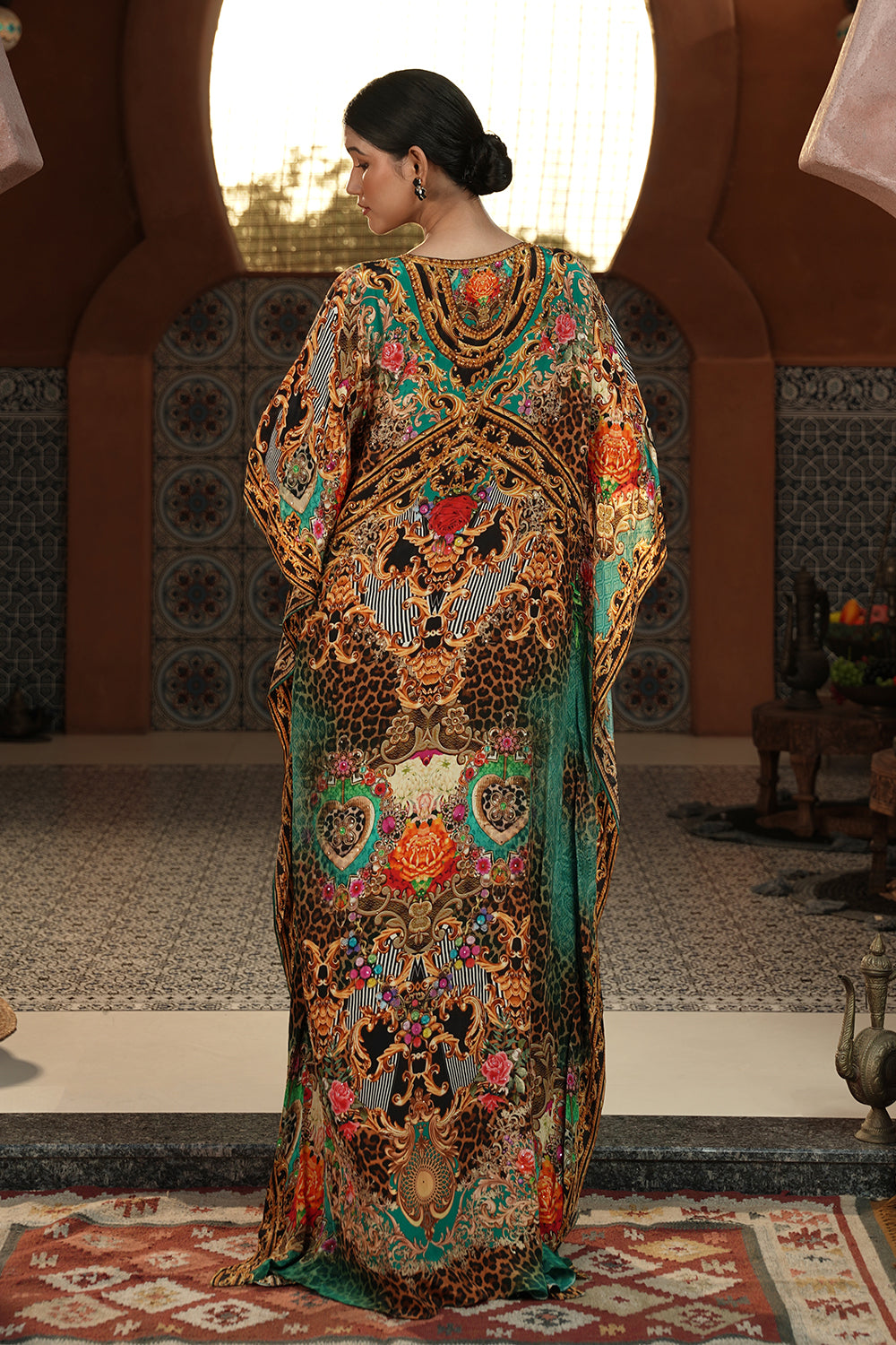 Turquoise Printed Kaftan Gown