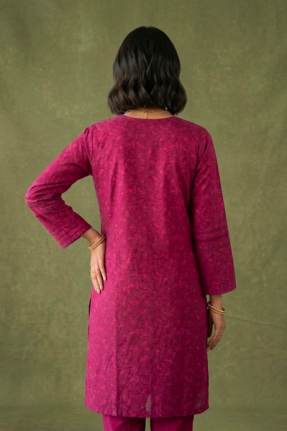 Magenta allover printed suit set