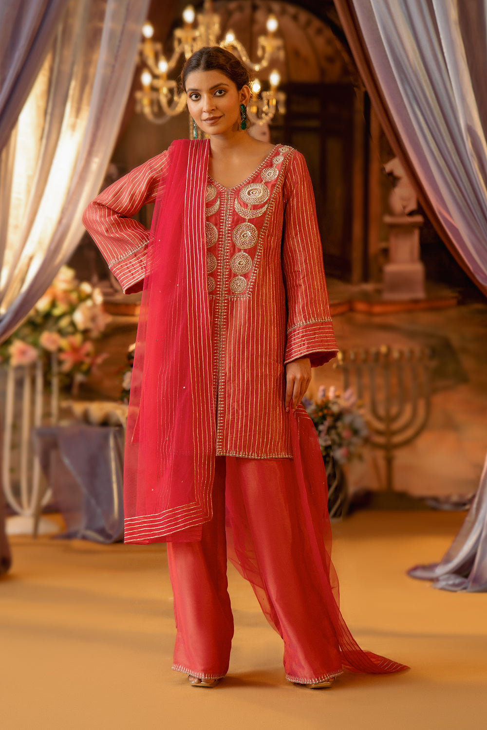 Magenta Kasab Silk Gotta SuitΒ