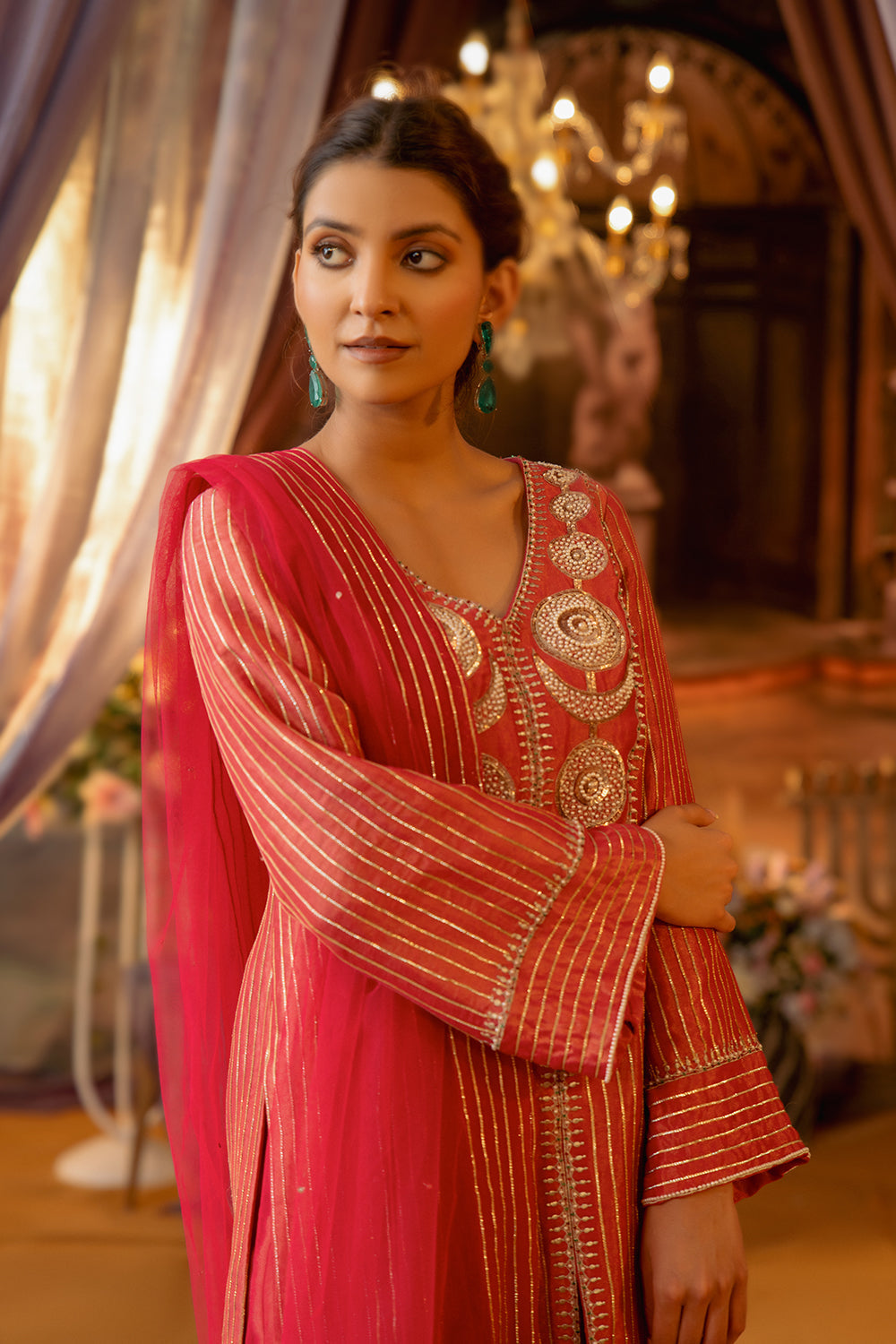 Magenta Kasab Silk Gotta SuitΒ