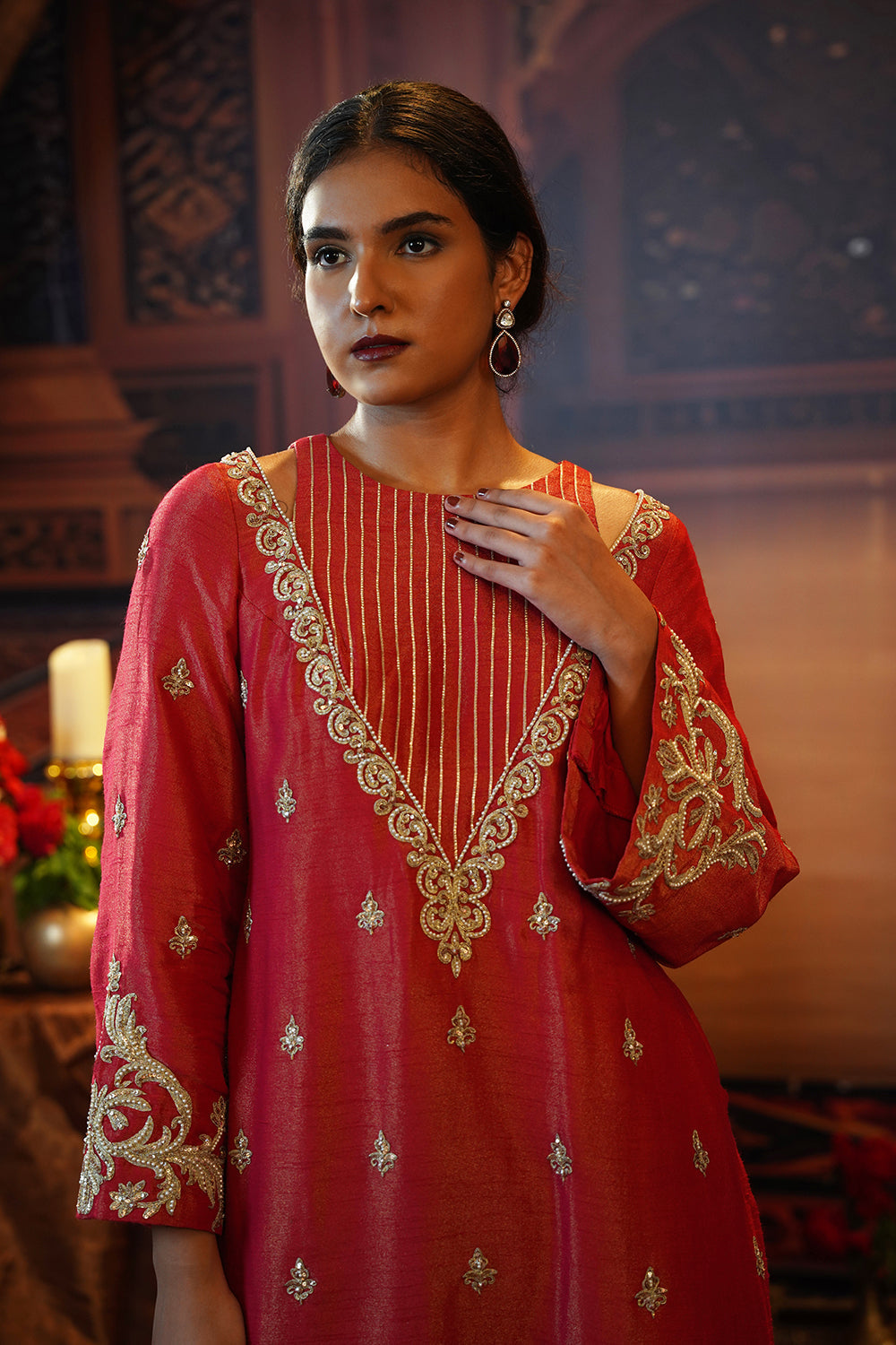 Magenta Kasab Silk Pink Suit Set