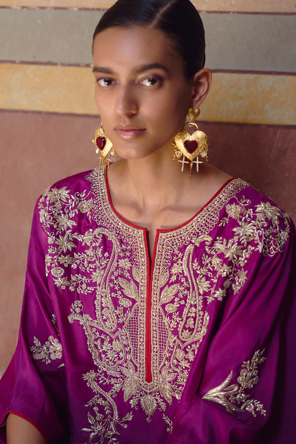 Magenta New Zardozi Flower Butta Kaftan Set
