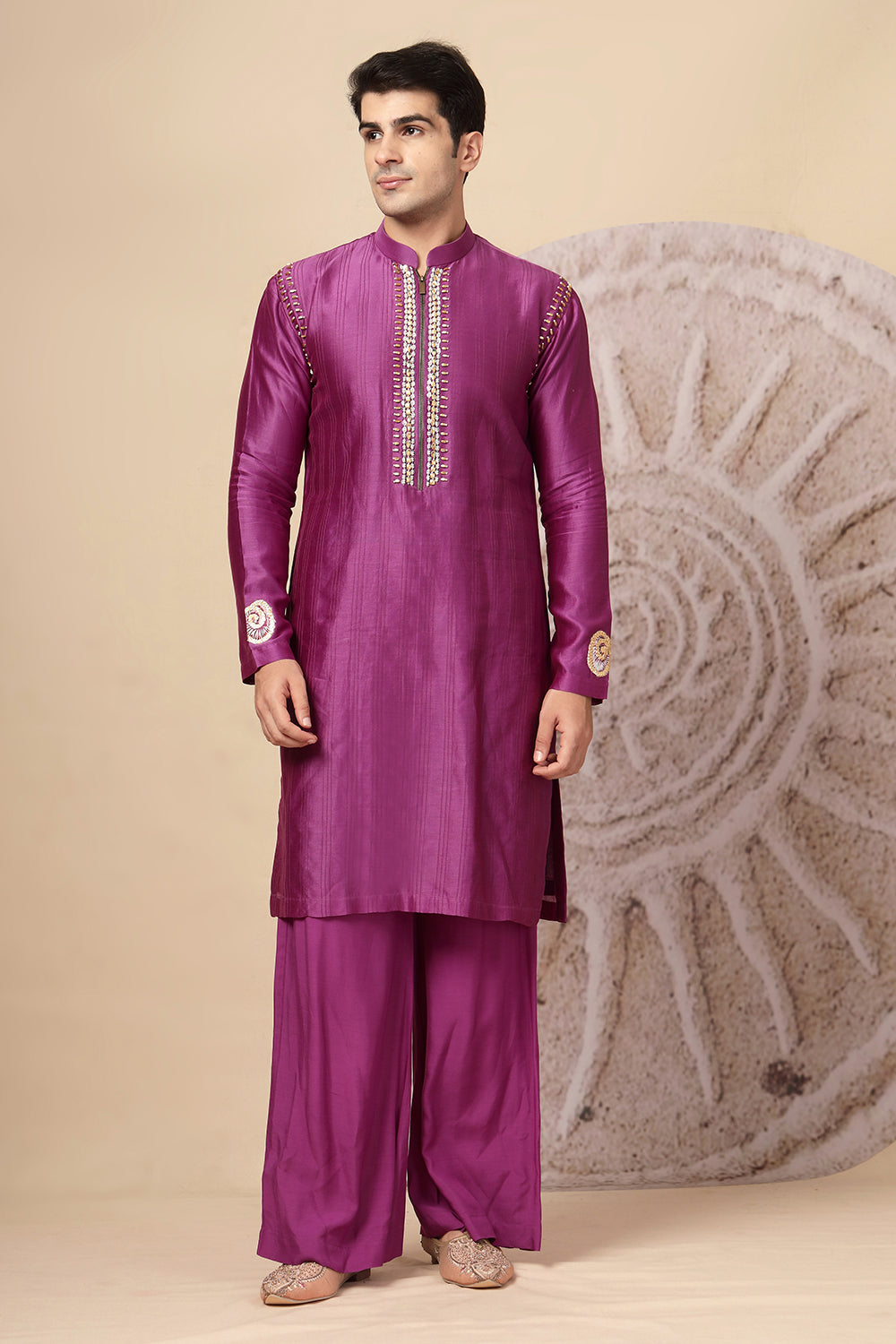 Magenta Silk Blend Kurta Pajama Set
