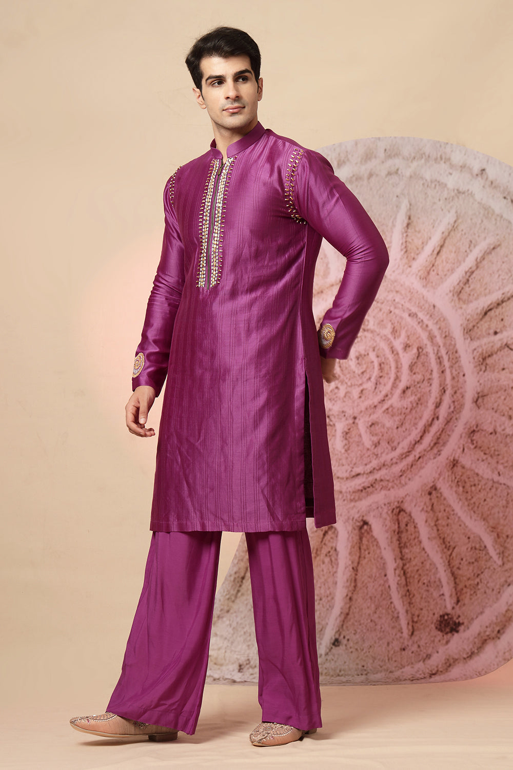 Magenta Silk Blend Kurta Pajama Set