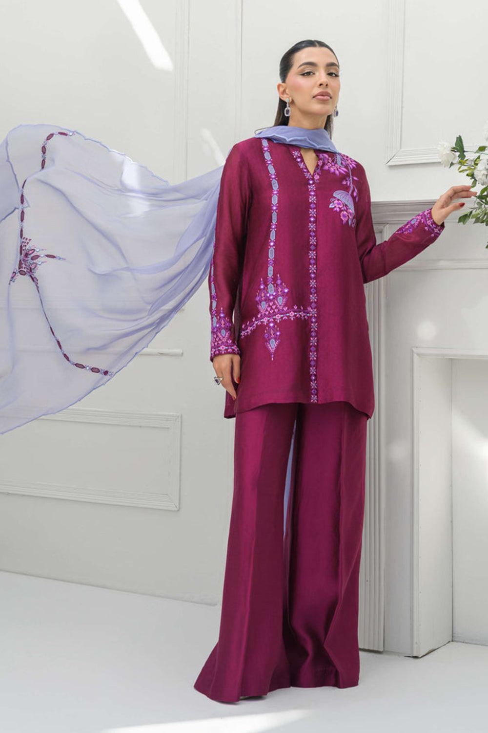 Magenta Silk Embroidered Kurta Palazzo Suit Sets