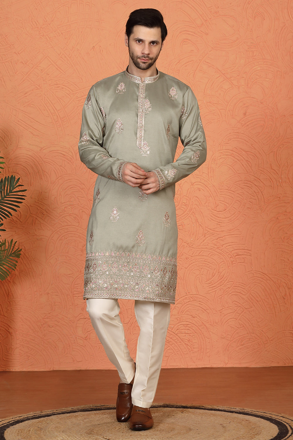 Maharaj Embroidered Kurta with Back Elastic Pants
