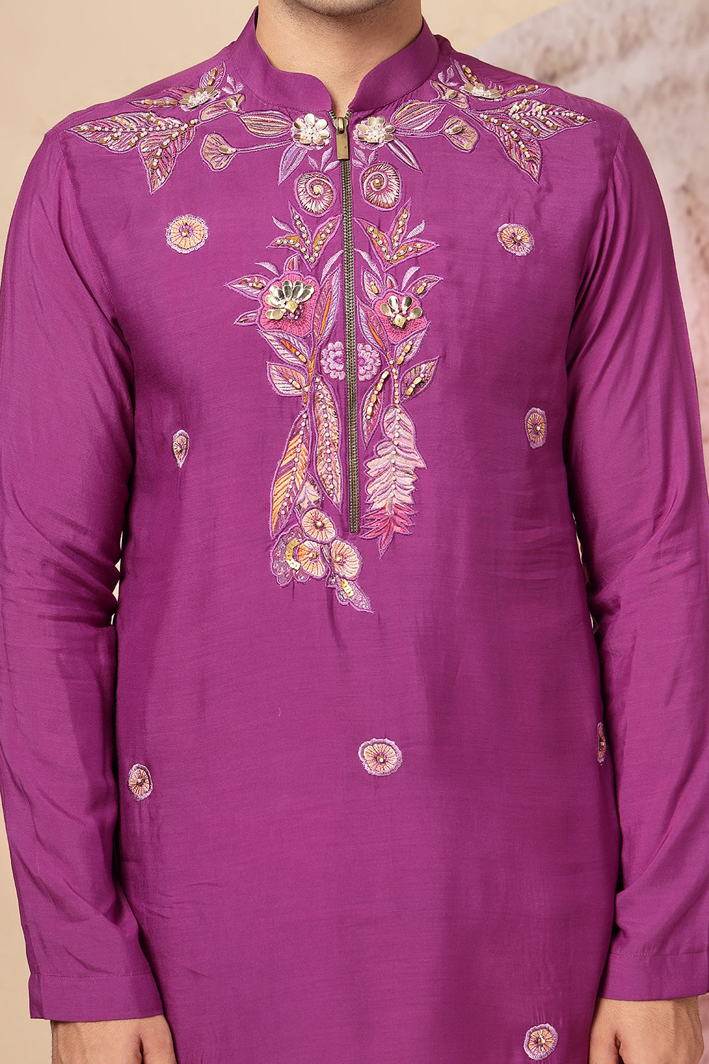 Mandarin Collar Purple Kurta