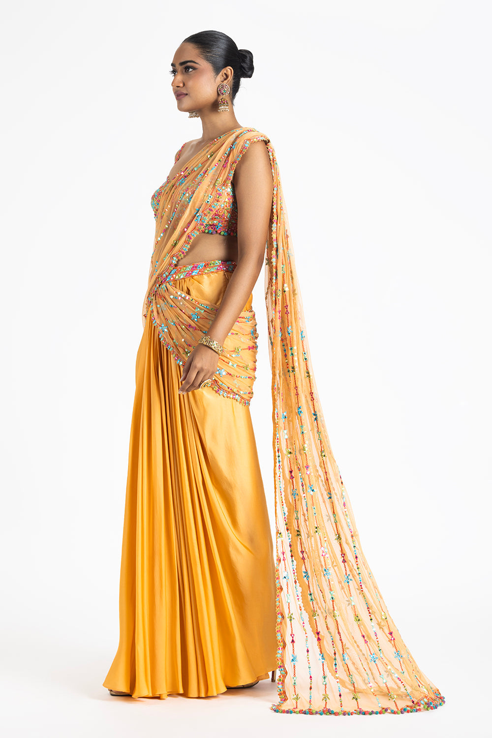 Mango Orange Satin Draped Saree