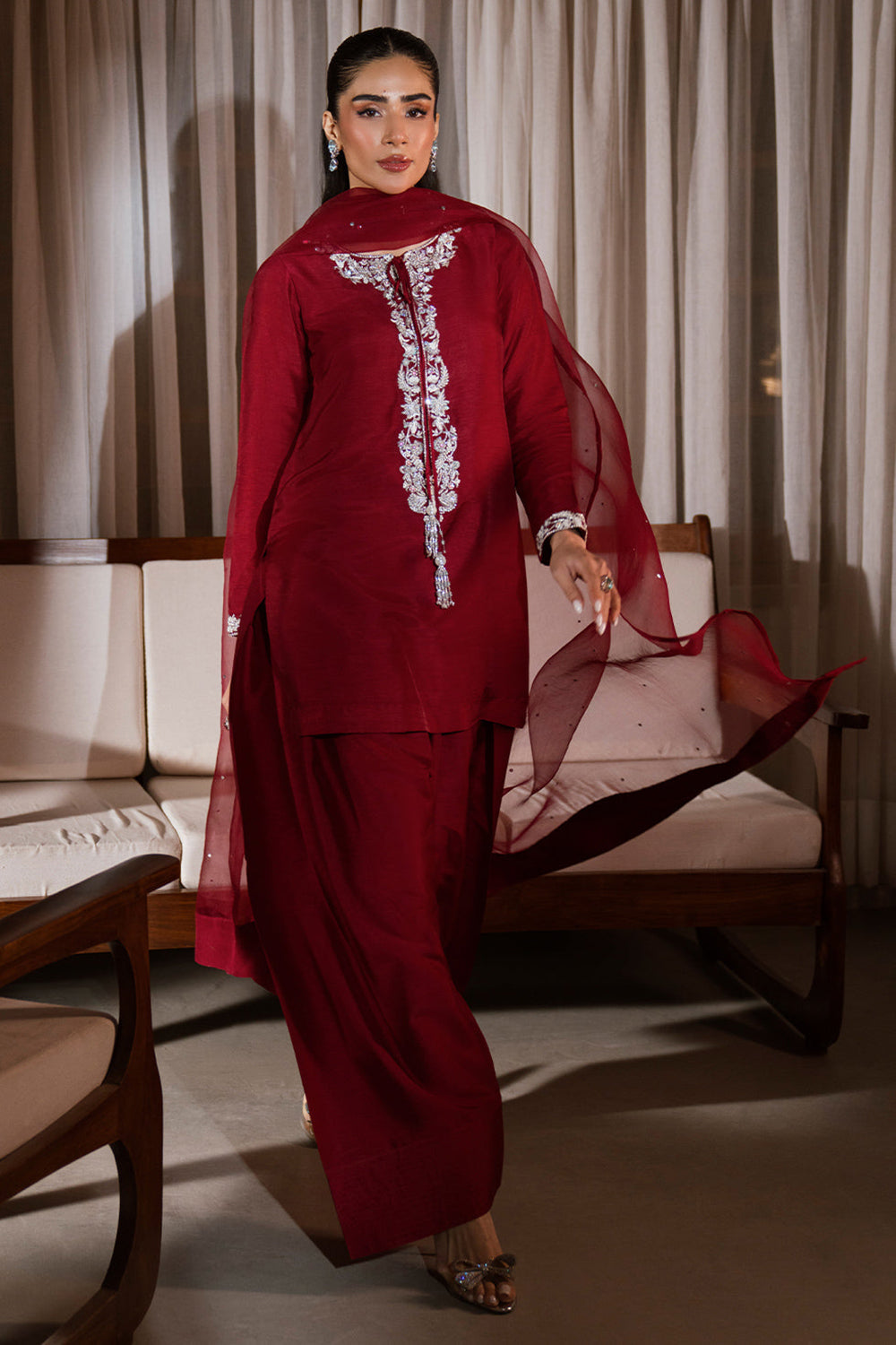 Maroon Embroidered Gajji Silk Farshi Suit Set