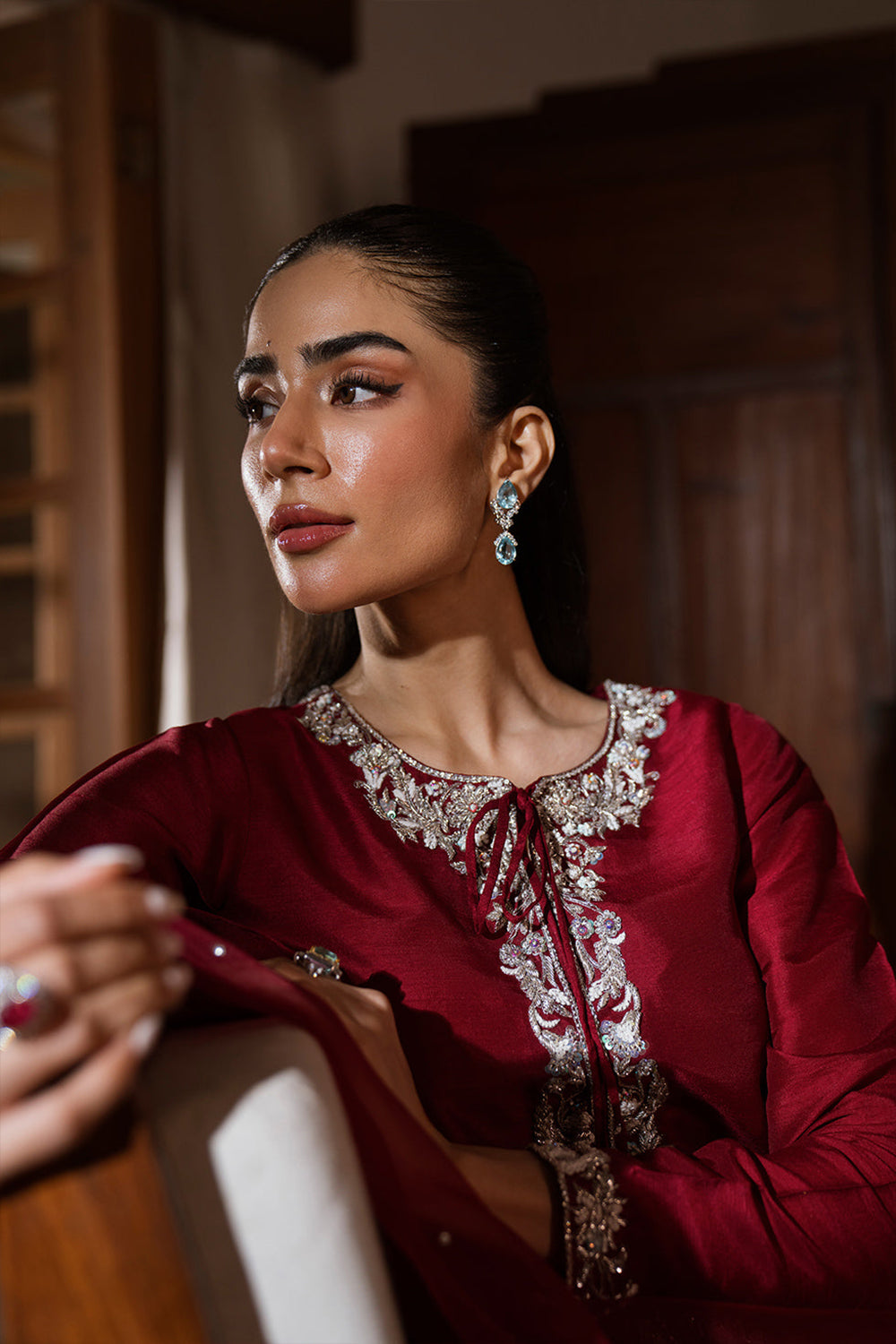 Maroon Embroidered Gajji Silk Farshi Suit Set