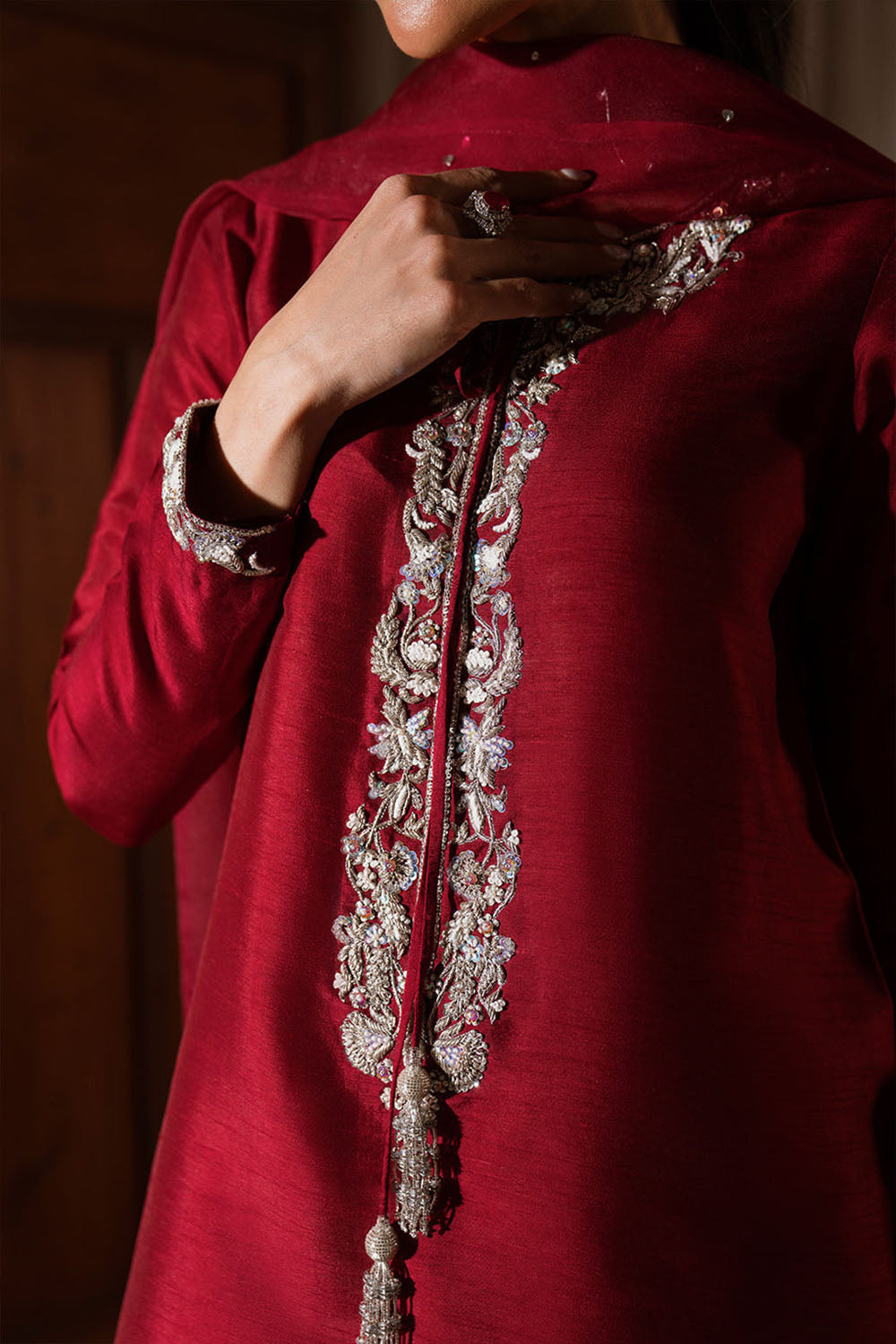 Maroon Embroidered Gajji Silk Farshi Suit Set