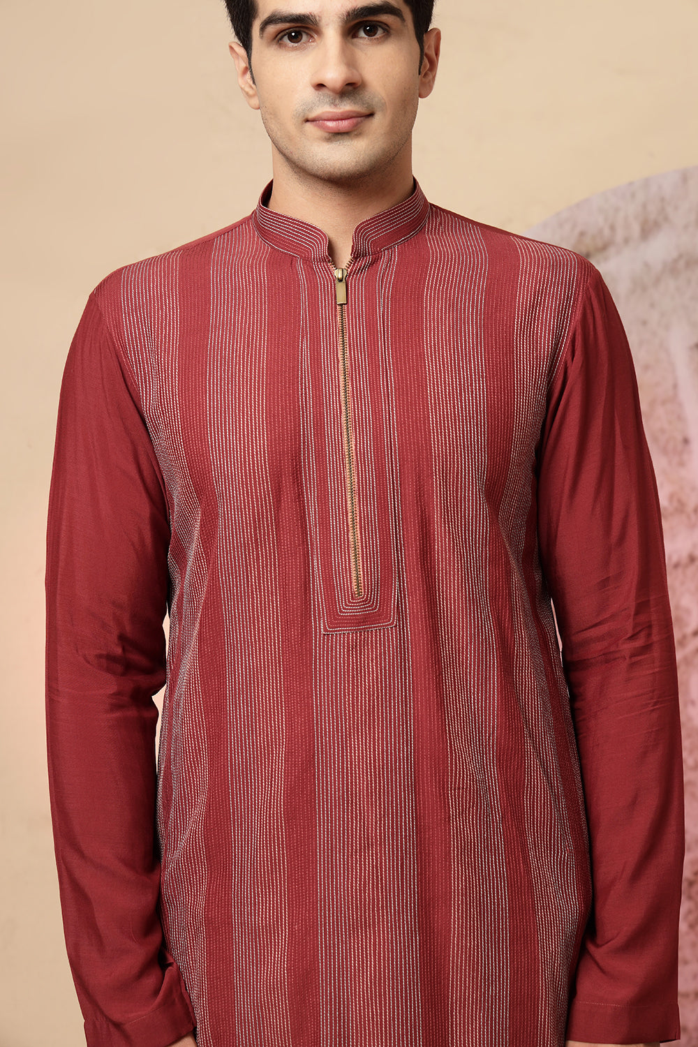 Maroon Embroidered Sherwani With Pathani Salwar