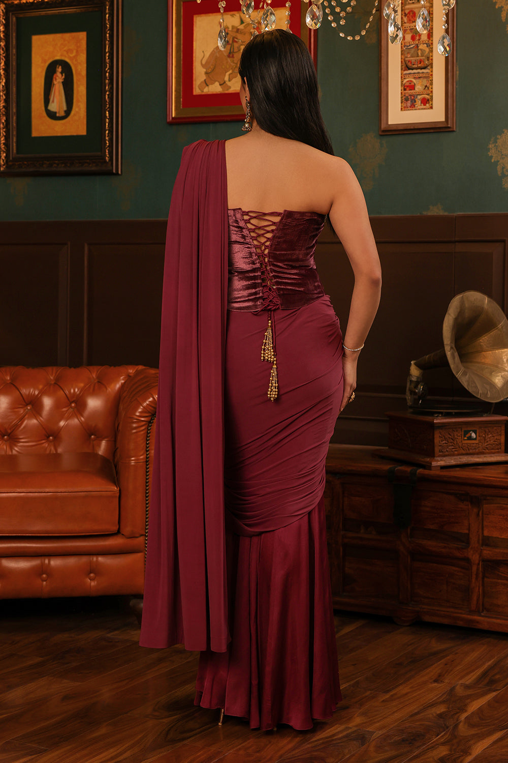 Mauve Drape Saree Set