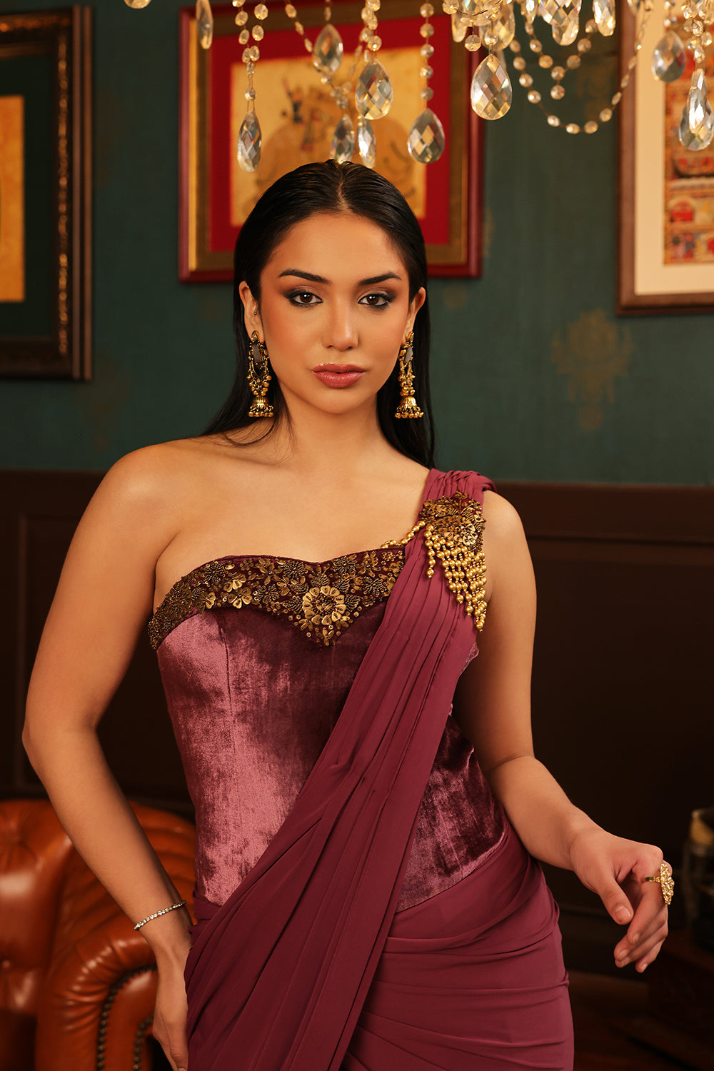 Mauve Drape Saree Set