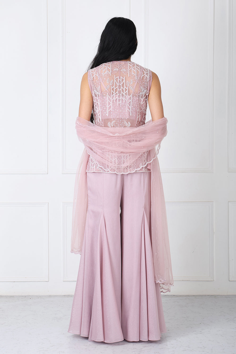 Mauve Embroidered Jacket With Sharara And Dupatta