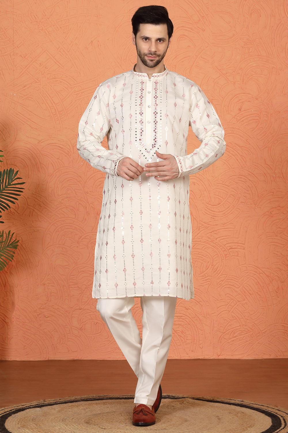 Mayuresh Mirror Embroidered Kurta with Back Elastic Pants