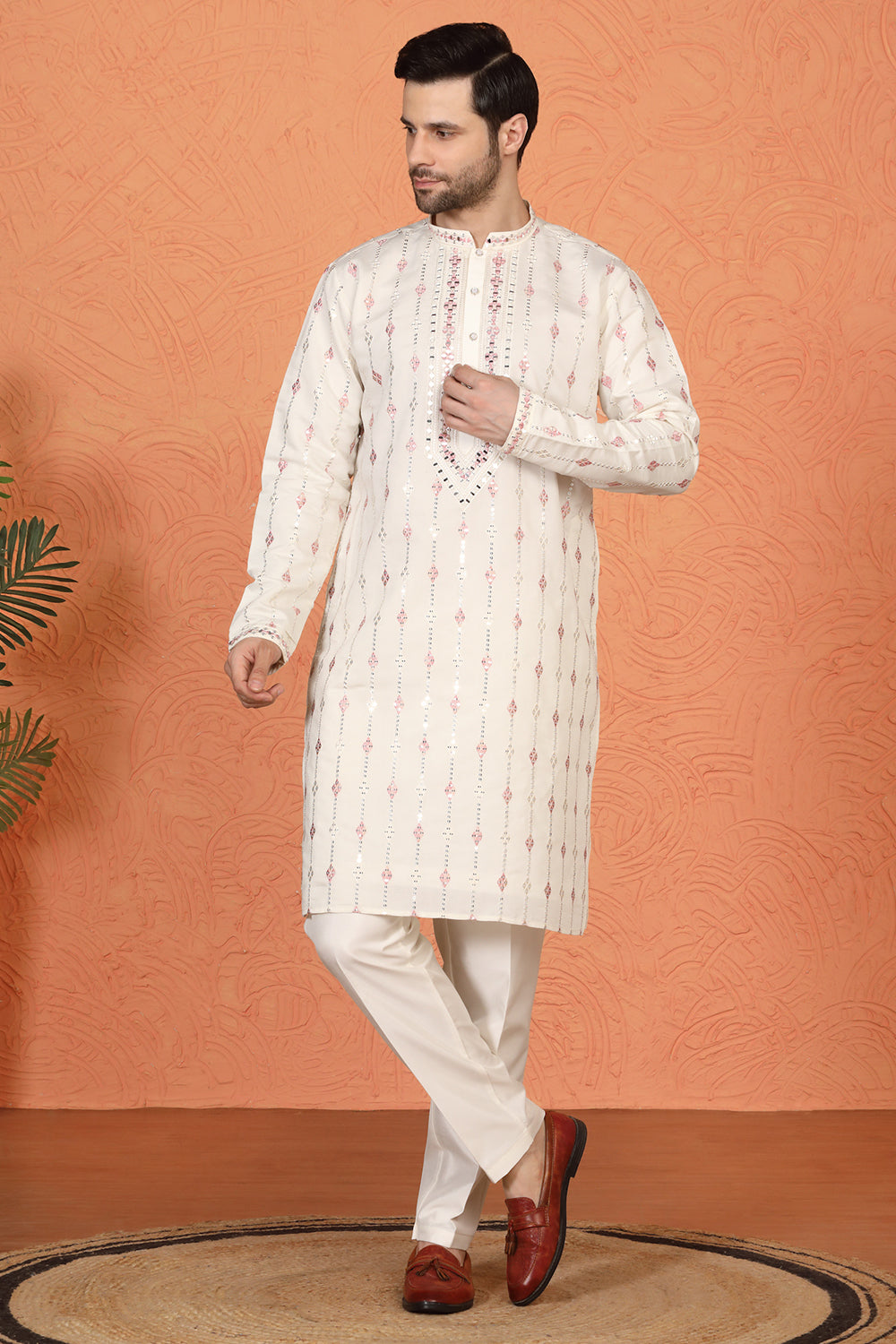 Mayuresh Mirror Embroidered Kurta with Back Elastic Pants