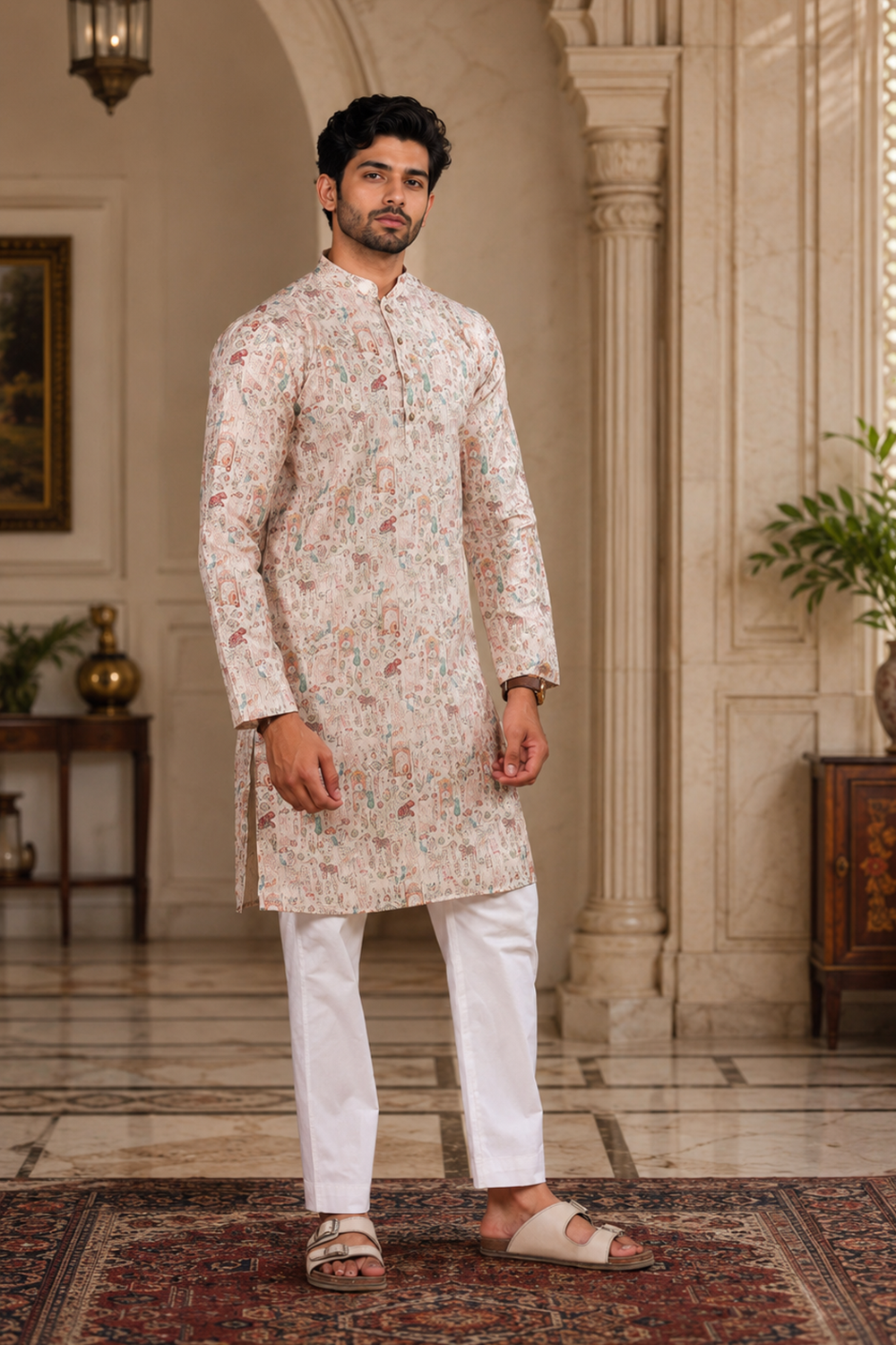 Men's Beige Cotton Kurta Set