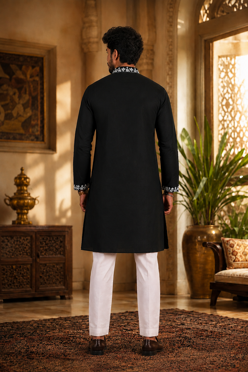 Men's Black Cotton Kurta Set