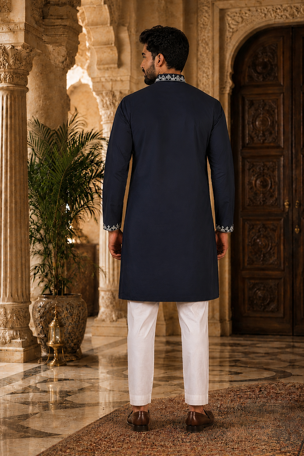 Men's Blue Cotton Kurta Set