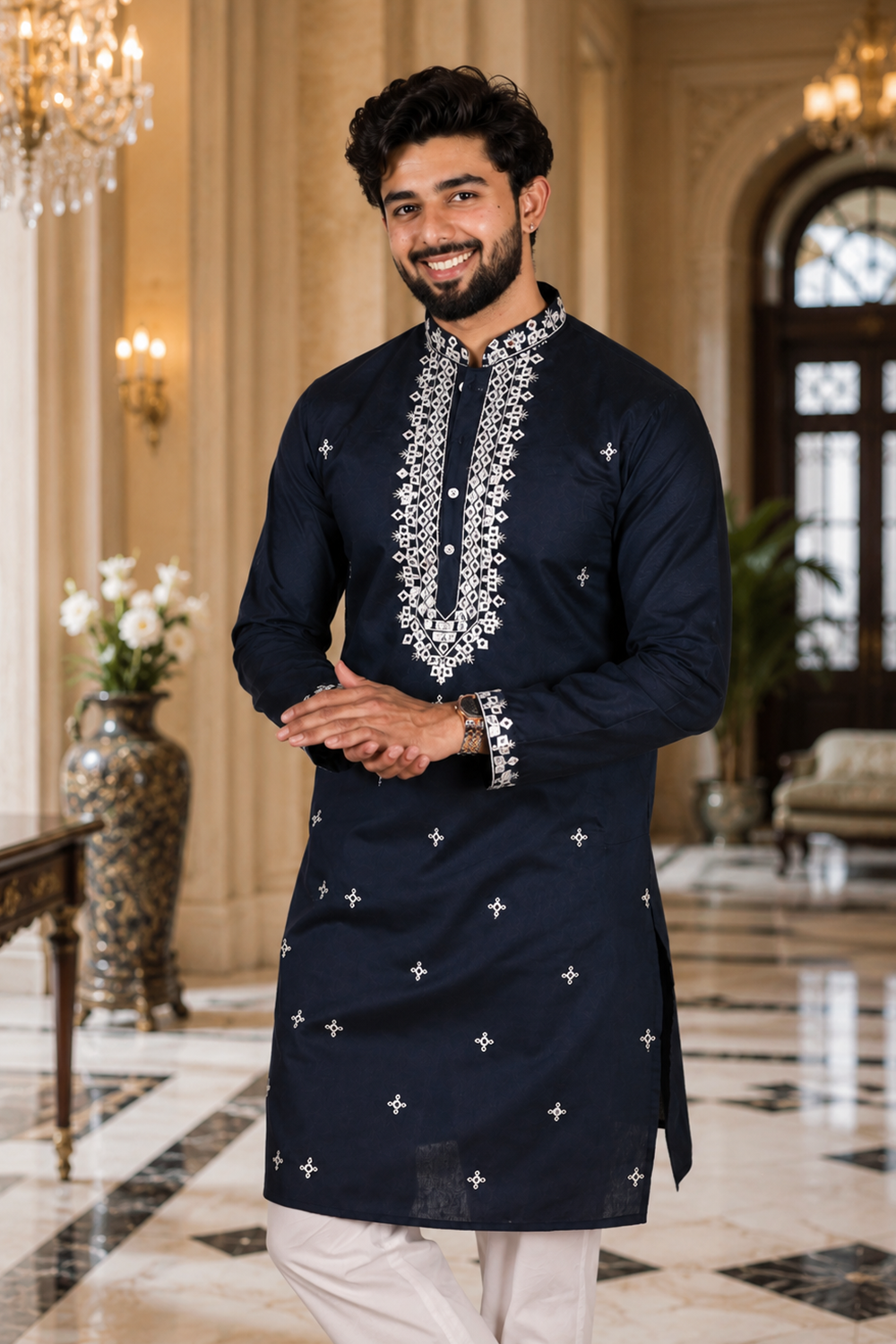 Men's Blue Cotton Kurta Set