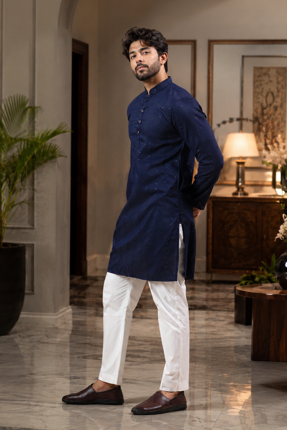 Men's Blue Cotton Kurta Set