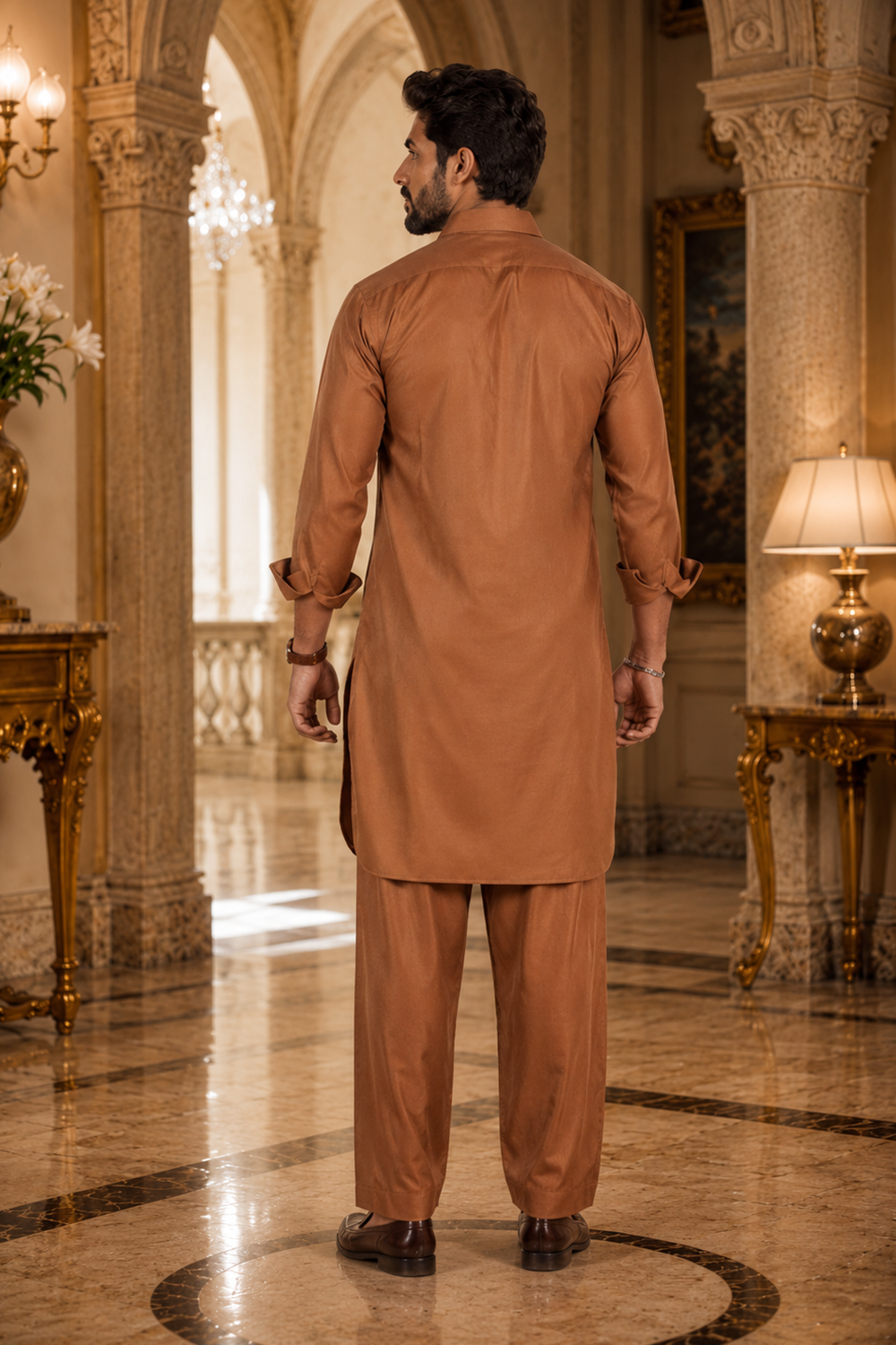 Men's Brown Cotton Satin Kurta Set
