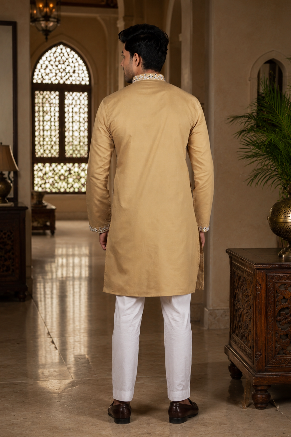 Men's Chiku Cotton Kurta Set