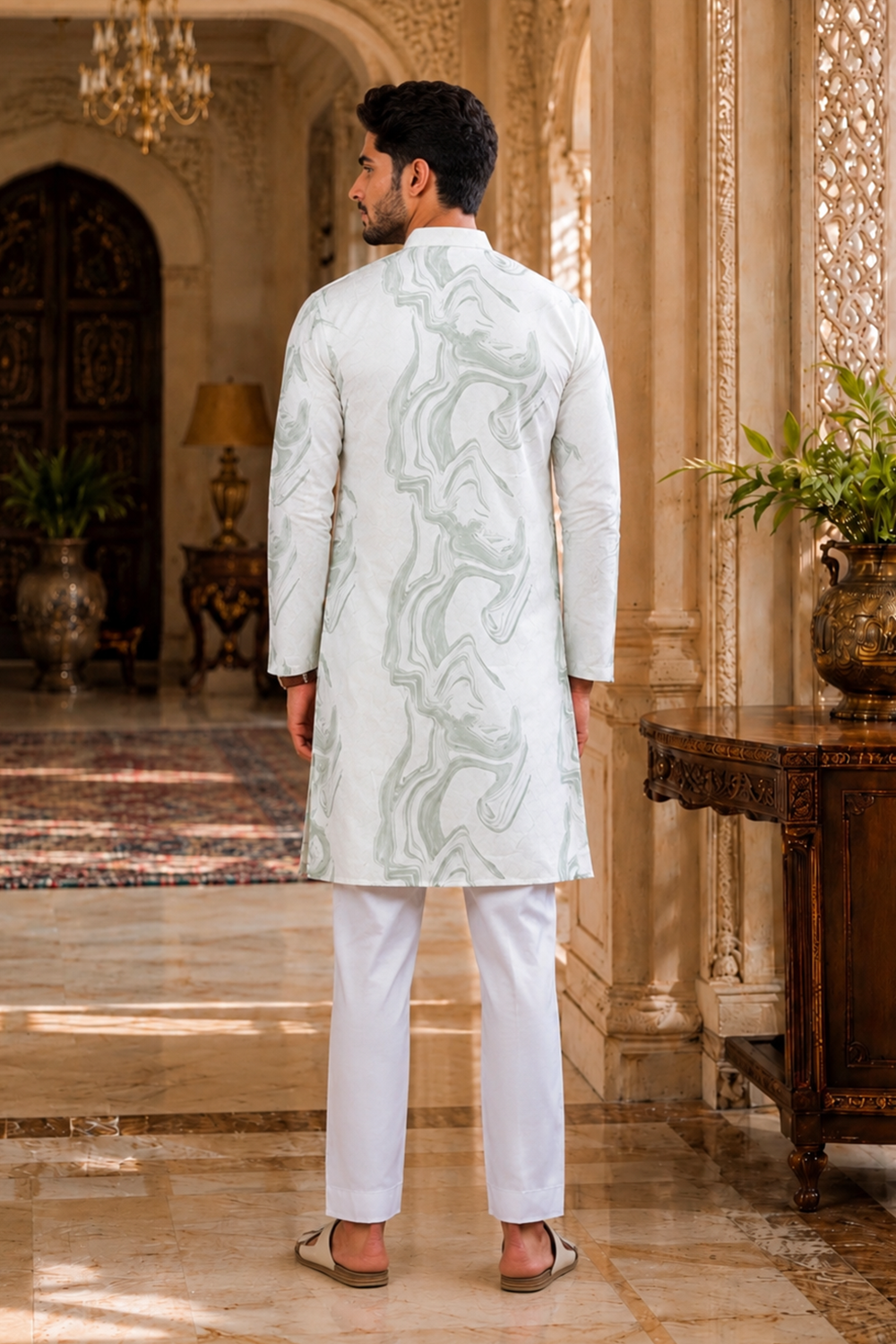 Men's Green Art Silk Kurta Set