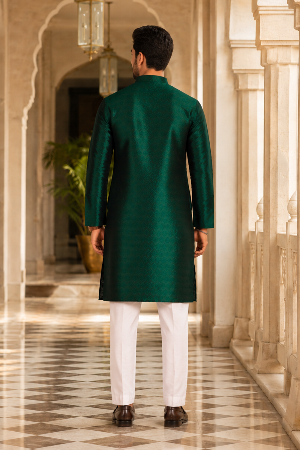 Men's Green Art Silk Kurta Set