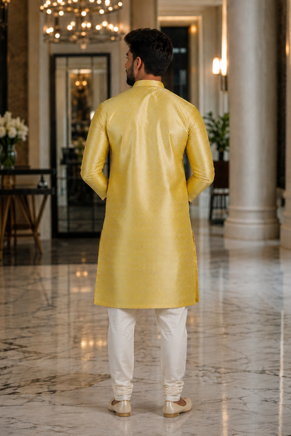 Men's Lemon Art Silk Kurta Set